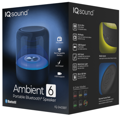 Ambient 6" Portable Bluetooth Speaker with FM Radio & 4 Hrs Playtime