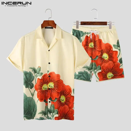 Flower Style men beach short set