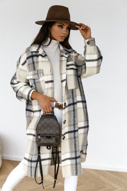 Spring and autumn new women's long-sleeved plaid print mid-length